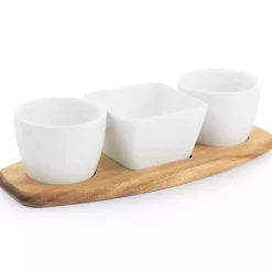 Kirklands Home Serving & Entertaining|White Acacia Wood Base 4-pc. Tidbit Dish Set