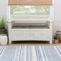 Kirklands Home Benches & Ottomans|White and Beige Carlton Storage Bench