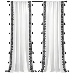 Kirklands Home Curtains & Drapes|White and Black Diamond Curtain Panel, 84 in.
