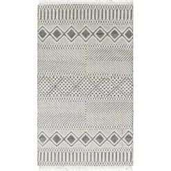 Kirklands Home Area Rugs|White and Black Diamond Tassel Wool Area Rug, 5x7