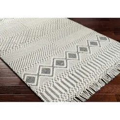 Kirklands Home Area Rugs|White and Black Diamond Tassel Wool Area Rug, 5x7