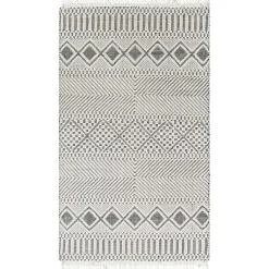 Kirklands Home Area Rugs|White and Black Diamond Tassel Wool Area Rug, 8x10