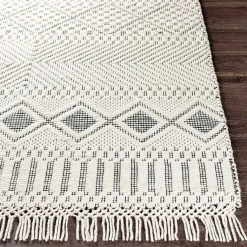 Kirklands Home Area Rugs|White and Black Diamond Tassel Wool Area Rug, 8x10