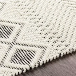 Kirklands Home Area Rugs|White and Black Diamond Tassel Wool Area Rug, 8x10