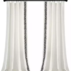 Kirklands Home Curtains & Drapes|White and Black Embroidered Curtain Panel, 84 in.