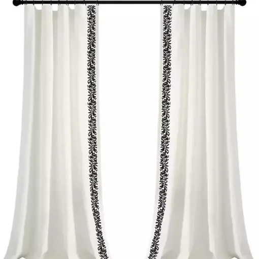 Kirklands Home Curtains & Drapes|White and Black Embroidered Curtain Panel, 84 in.