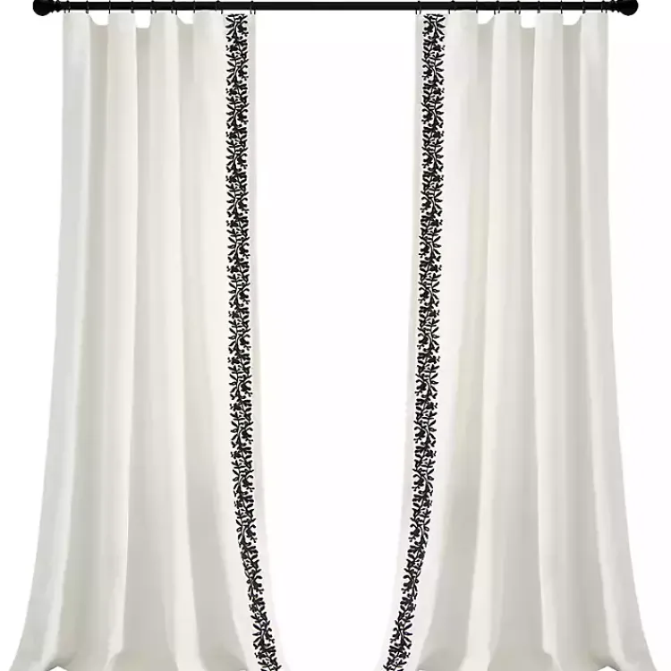 Kirklands Home Curtains & Drapes|White and Black Embroidered Curtain Panel, 84 in.