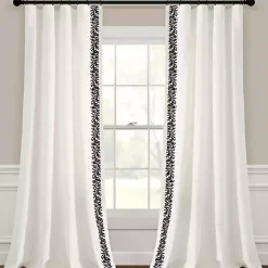Kirklands Home Curtains & Drapes|White and Black Embroidered Curtain Panel, 84 in.