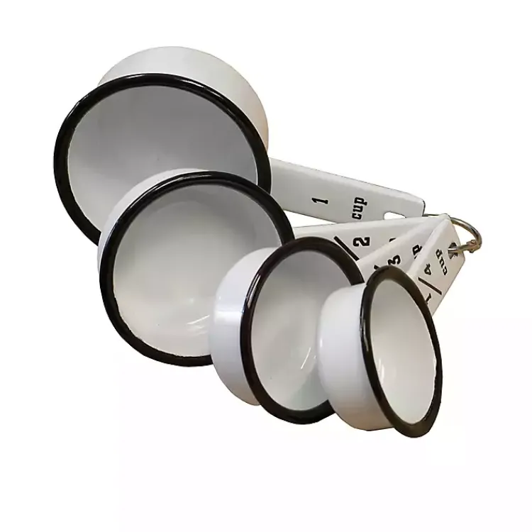 Kirklands Home Kitchen Accessories|White and Black Metal Enamelware Measuring Cup Set