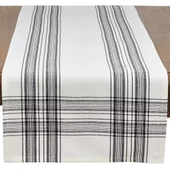Kirklands Home Table Linens|White and Black Plaid Cotton Table Runner