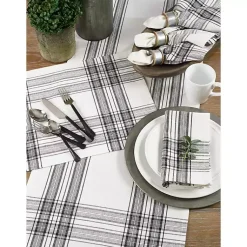 Kirklands Home Table Linens|White and Black Plaid Cotton Table Runner