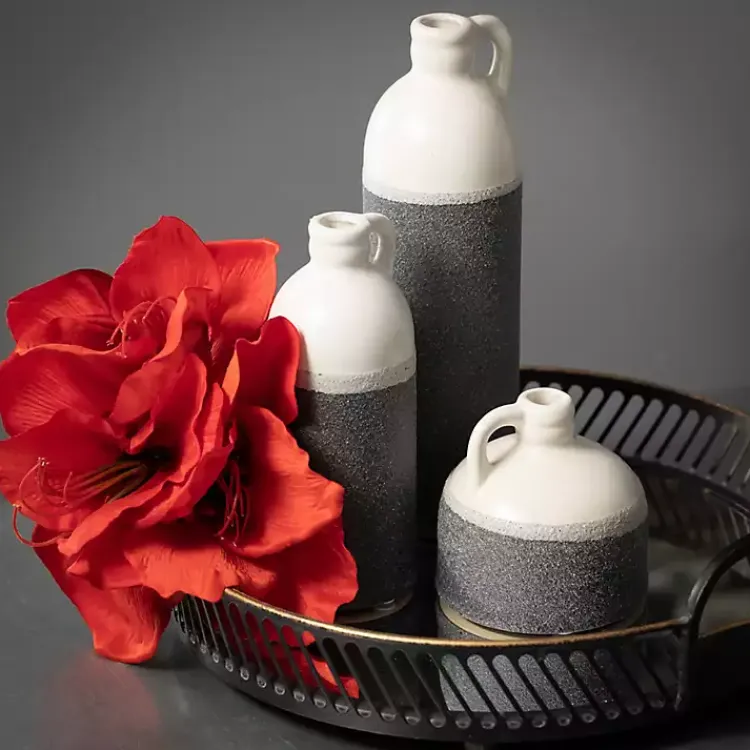Online White and Black Two-Toned Ceramic Vases, Set of 3 Vases