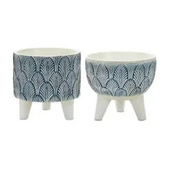 Kirklands Home Planters|White and Blue Geometric Pots with Legs, Set of 2