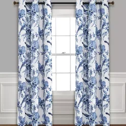 Kirklands Home Curtains & Drapes|White and Blue Grommet Curtain Panel Set, 84 in.