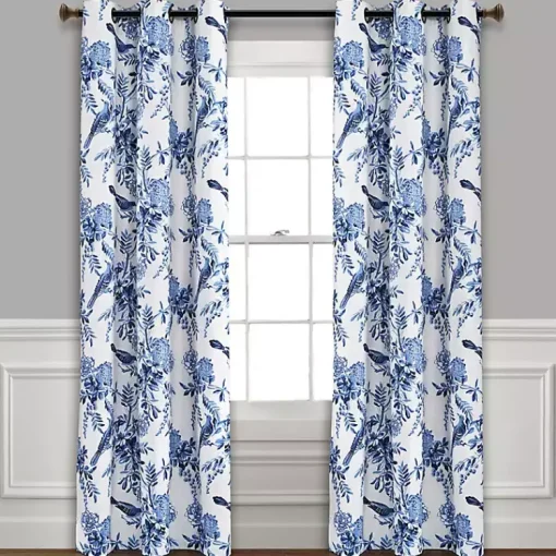 Kirklands Home Curtains & Drapes|White and Blue Grommet Curtain Panel Set, 84 in.