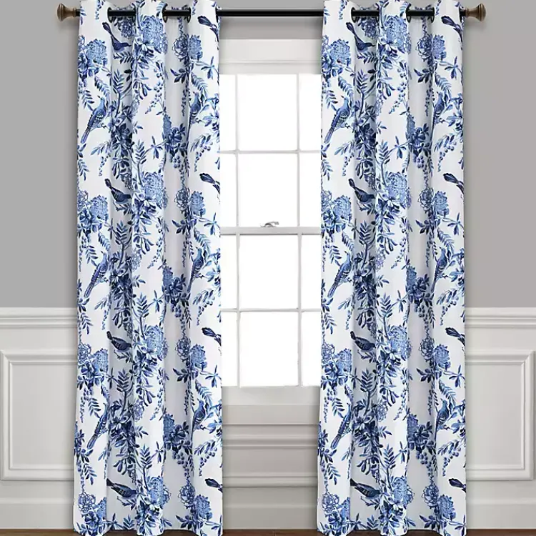 Kirklands Home Curtains & Drapes|White and Blue Grommet Curtain Panel Set, 84 in.