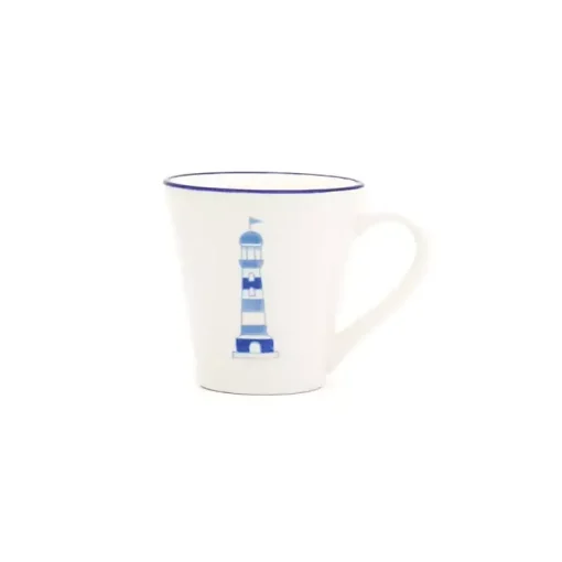 Kirklands Home Glassware & Drinkware|White and Blue Nautical Mugs, Set of 4