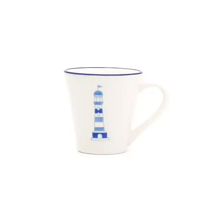 Kirklands Home Glassware & Drinkware|White and Blue Nautical Mugs, Set of 4