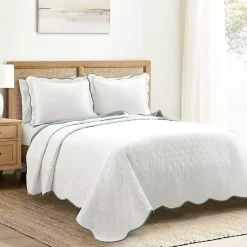 Kirklands Home Quilts|White and Blue Scallop 3-pc. King Quilt Set