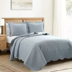 Kirklands Home Quilts|White and Blue Scallop 3-pc. King Quilt Set