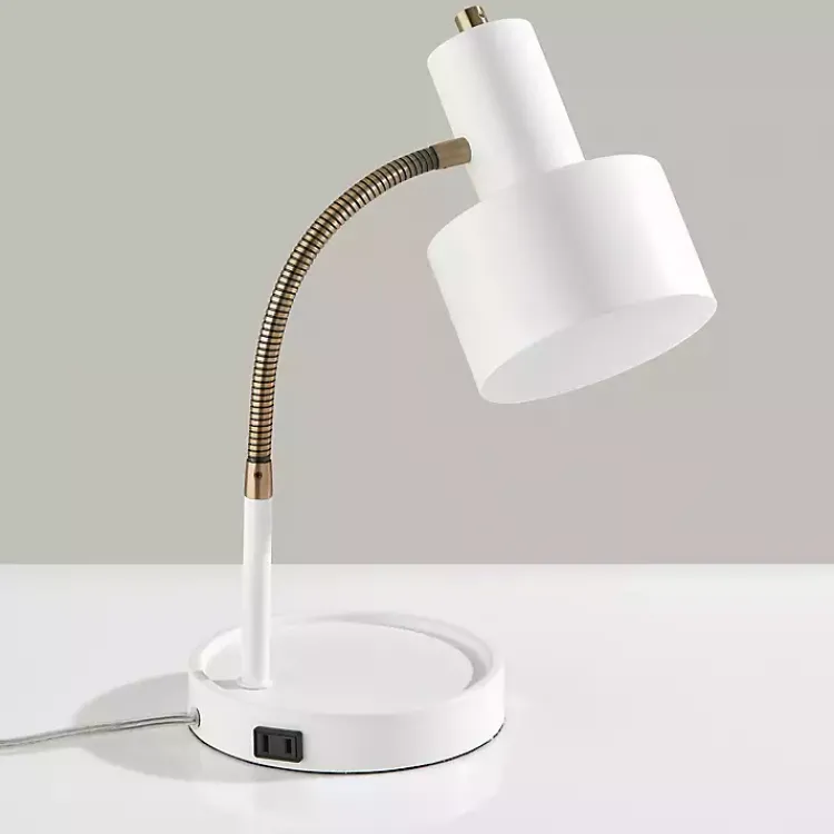 Kirklands Home Table Lamps|White and Gold Brayden Charging Desk Lamp