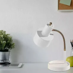 Kirklands Home Table Lamps|White and Gold Brayden Charging Desk Lamp