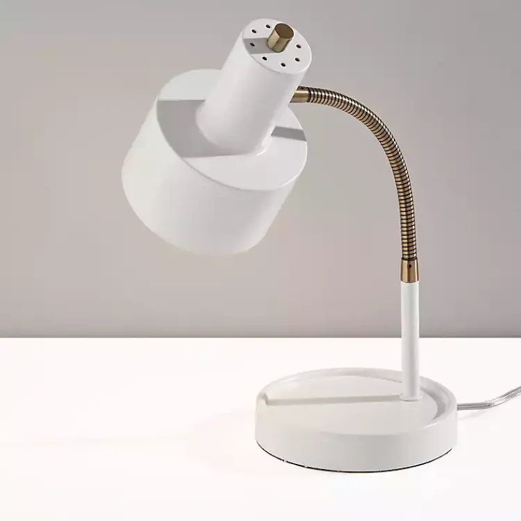 Kirklands Home Table Lamps|White and Gold Brayden Charging Desk Lamp
