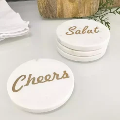 Kirklands Home Barware|White and Gold Marble Wine Coasters, Set of 4