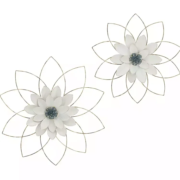 Kirklands Home Wall Plaques|White and Gold Metal Flower Wall Plaque