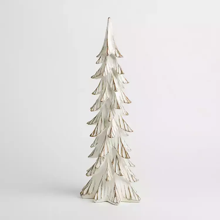 Sale White and Gold Pine Tree Figurine, 21in. Christmas Decorations