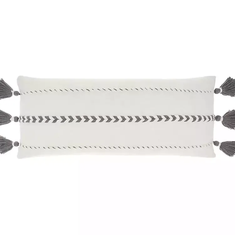 New White and Gray Braided Stripe Lumbar Pillow Pillows