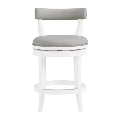 Kirklands Home Bar Stools & Counter Height Stools|White and Faux Leather Swivel Counter Stool Gray