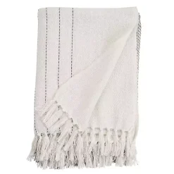 Hot and Gray Striped and Fringe Throw Blanket Blankets & Throws