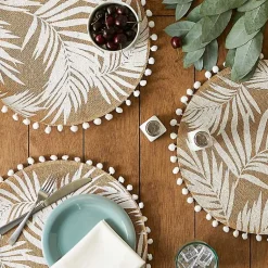 Kirklands Home Table Linens|White and Natural Fern Round Placemats, Set of 6
