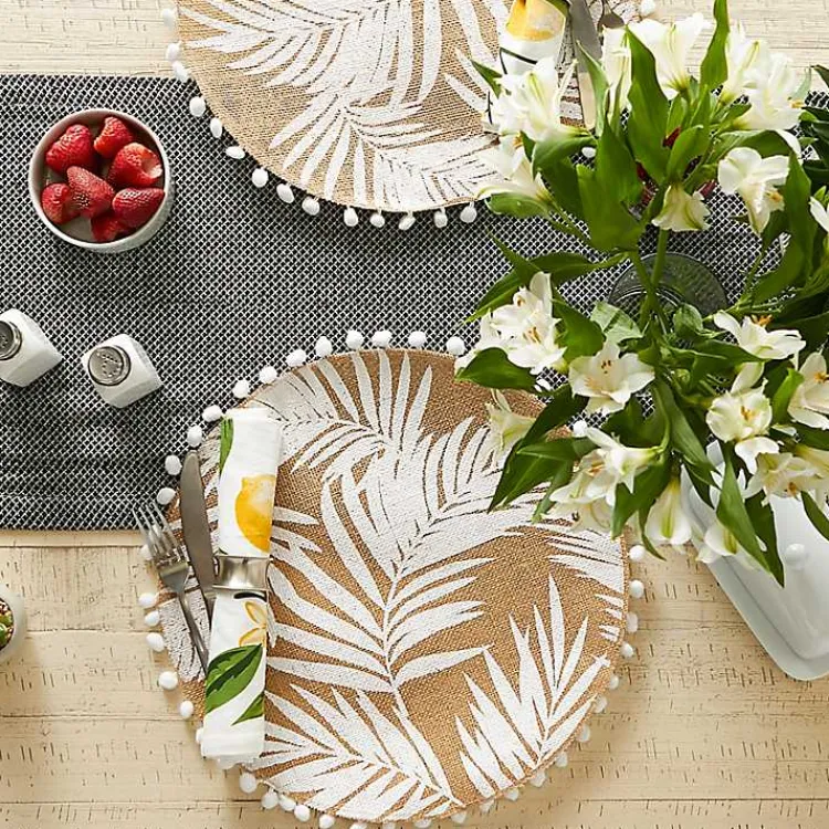 Kirklands Home Table Linens|White and Natural Fern Round Placemats, Set of 6