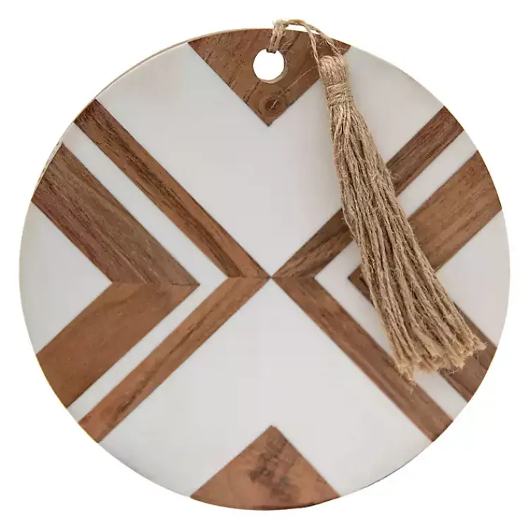 Kirklands Home Serving & Entertaining|White and Natural Wood Geometric Cutting Board