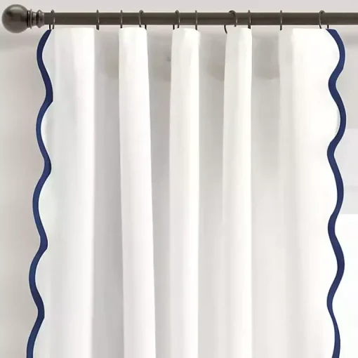 Kirklands Home Curtains & Drapes|White and Navy Scalloped Curtain Panel Set, 84 in.