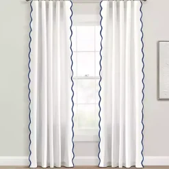Kirklands Home Curtains & Drapes|White and Navy Scalloped Curtain Panel Set, 84 in.