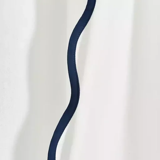 Kirklands Home Curtains & Drapes|White and Navy Scalloped Curtain Panel Set, 84 in.