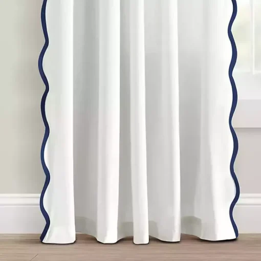 Kirklands Home Curtains & Drapes|White and Navy Scalloped Curtain Panel Set, 84 in.
