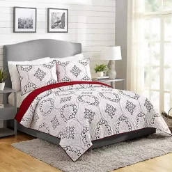 Kirklands Home Quilts|White and Red Pattern 3-pc. King Quilt Set
