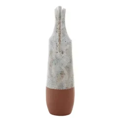 New White and Rust Brown Ceramic Vase, 23 in. Vases
