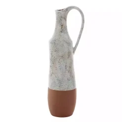 New White and Rust Brown Ceramic Vase, 23 in. Vases
