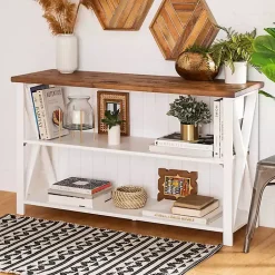 Kirklands Home Console Tables|White and Rustic Oak Wood Farmhouse Console Table