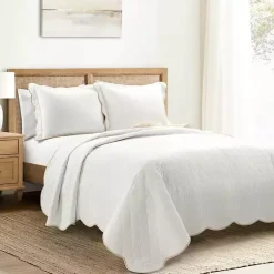 Kirklands Home Quilts|White and Tan Scallop 3-pc. Full/Queen Quilt Set