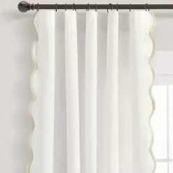 Kirklands Home Curtains & Drapes|White and Tan Scalloped Curtain Panel Set, 84 in.