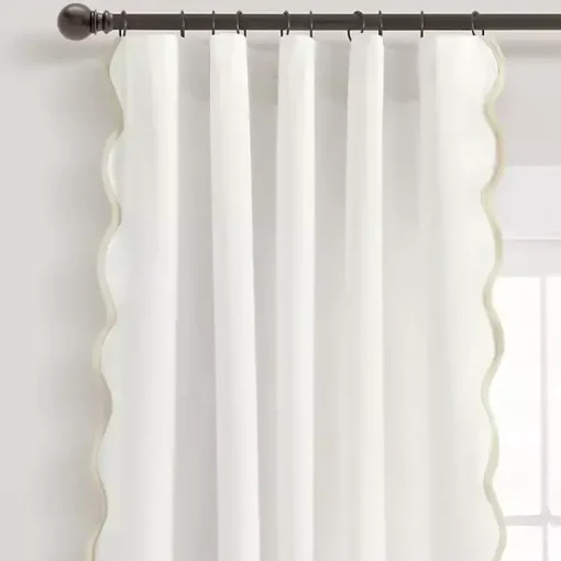 Kirklands Home Curtains & Drapes|White and Tan Scalloped Curtain Panel Set, 84 in.