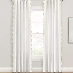 Kirklands Home Curtains & Drapes|White and Tan Scalloped Curtain Panel Set, 84 in.
