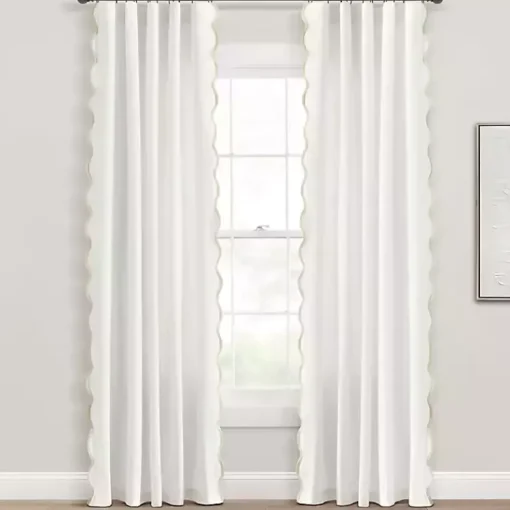Kirklands Home Curtains & Drapes|White and Tan Scalloped Curtain Panel Set, 84 in.