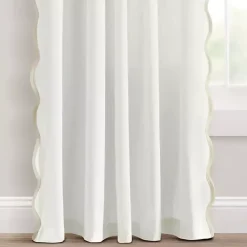 Kirklands Home Curtains & Drapes|White and Tan Scalloped Curtain Panel Set, 84 in.